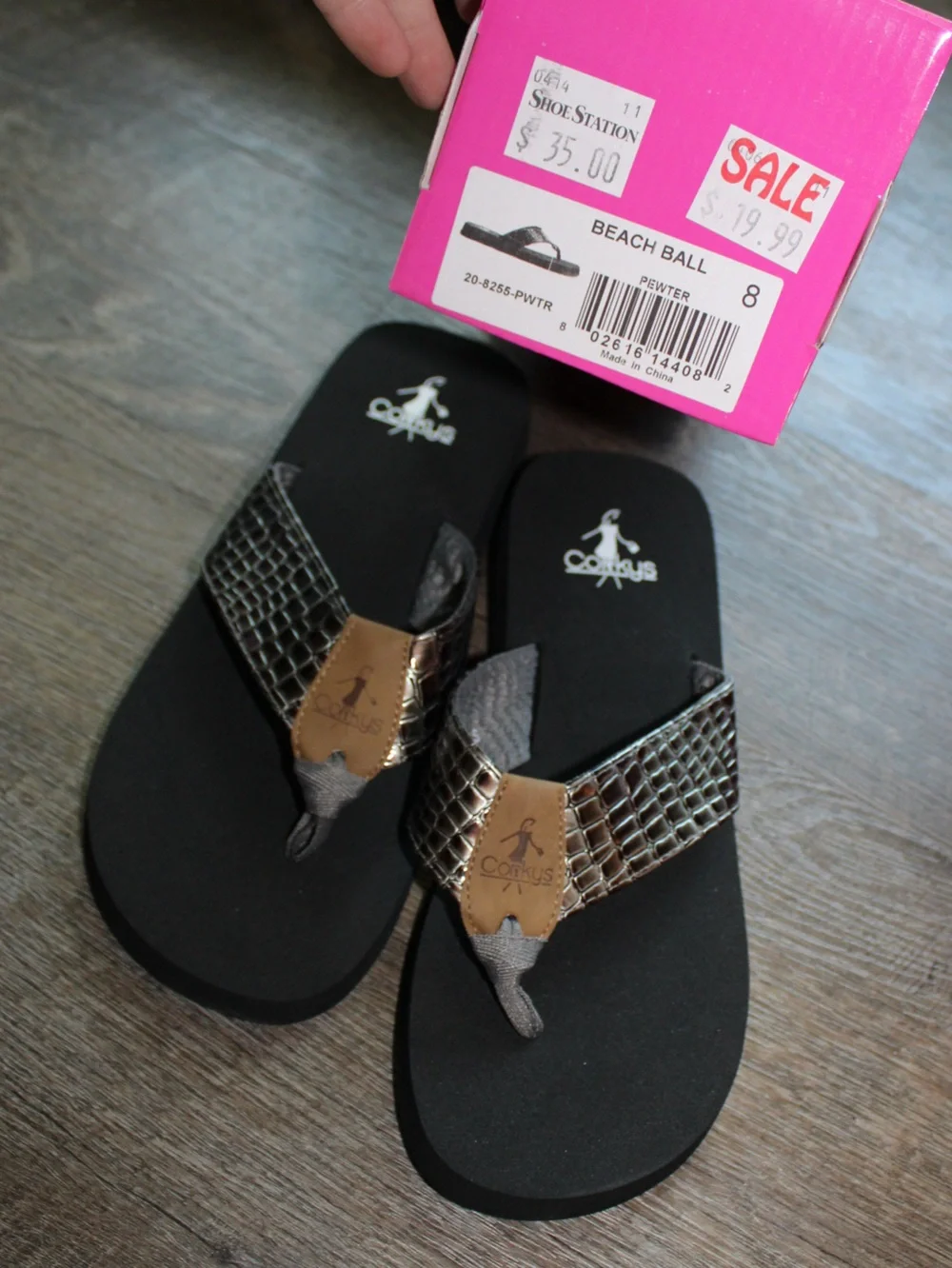 Corkys Beach Ball Pewter Metallic Flip Flop Sandals Women’s Size 8